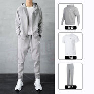 耐克（NIKE）男裝運動套裝25秋新款休閑簡約經(jīng)典T恤夾克外套 寬松長褲 三件套 運動三件套 針織夾克套裝+快干T恤 XL/180(建議體重150-170斤)