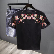 wxl品牌2024春夏季新國潮體恤男裝潮流半袖衣服潮牌梅花刺繡短袖t 黑色 M