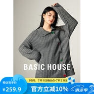 百家好（Basic House）Basic House/百家好不規(guī)則斜邊紐扣毛衣女秋冬中長(zhǎng)款加厚開衫上衣 鋼鐵灰 XL