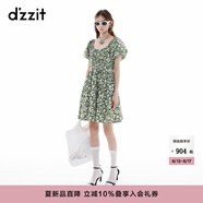 DZZIT地素連衣裙2025夏季新款法式碎花荷葉邊無袖裙子女3J2O3276P 綠色（短袖） S