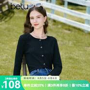 百圖betu女裝秋新款T恤圓領(lǐng)長(cháng)袖精致蝴蝶結紐扣針織T恤女2308T19 黑色 M