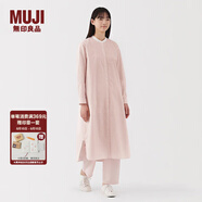 無(wú)印良品（MUJI）女式 水洗 平紋 立領(lǐng)長(cháng)袖連衣裙女裝裙子25年春季連身裙 襯衫裙 淺粉紅色條紋 M （160/84A）