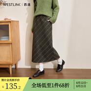 西遇中長(cháng)款高腰半身裙女2024年冬季新款直筒復古格紋呢料設計裙子 綠色 L 28