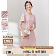 尚都比拉設(shè)計感拼接連衣裙夏季高級感氣質(zhì)百褶裙小個子中長裙子 粉陶色 M