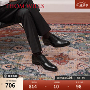 THOM WILLS商務正裝皮鞋男牛皮手工三接頭真皮英倫牛津鞋男士年輕人新郎婚鞋 黑色小牛皮+皮底款B035-H1 38 /6碼