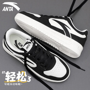 安踏（ANTA）男鞋板鞋子男2025秋季新款皮面防潑水耐磨休閑鞋輕便潮流小白鞋男 輕松3-基礎黑/象牙白 41