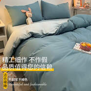 南極人（home） 親膚水洗棉床上四件套簡(jiǎn)約拼色夏季床單被套學(xué)生宿舍三件套床笠 淺石蘭-梵星藍(lán)【親膚水洗棉可裸睡】 0.9-1.2m 床單款 三件套/被套1.5*2m
