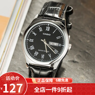 卡西歐（CASIO） 卡西歐(CASIO)男表休閑簡約石英皮帶手表學(xué)生腕表商務(wù)送男友禮物 黑盤黑帶皮帶MTP-V006L-1B