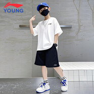 LI-NING KIDS李寧兒童速干套裝夏季新款短袖短褲輕薄透氣運(yùn)動(dòng)套裝男大童兩件套 白色小標(biāo)速干套裝 175 cm