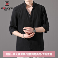 AEMAPE美國蘋果棉麻中袖男t恤七分袖夏季商務(wù)休閑襯衫潮流高級感美式 8K01黑色 2XL (130-145斤)