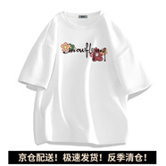 雪中飛 SNOW FLYING夏季女裝純棉T恤圓領(lǐng)百搭簡約印花舒適透氣短袖上衣寬松白色半袖 白色 343 M