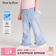 PawinPaw【涼感】卡通小熊童裝春季女寶寶荷葉邊牛仔褲 牛仔藍(lán)色/55 90 cm