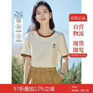 茵曼涼感撞色繡花女裝正肩短袖t恤2025夏季新品打底襯衫上衣 梨花杏 S