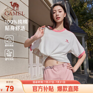 駱駝（CAMEL）夏日純棉T神男女寬松圓領(lǐng)短袖上衣T恤 C35BAXLN056A 櫻桃粉 L