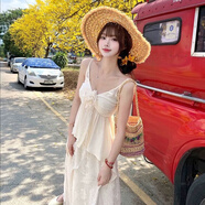 春乏裙子夏季新款女裝白茶甜美清新溫柔蕾絲連衣裙吊帶半身裙套裝女 吊帶 S 【建議80斤-95斤】