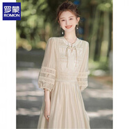 羅蒙（ROMON）天絲連衣裙女高檔輕奢2025夏新款時(shí)尚溫柔風(fēng)仙女裙氣質(zhì)國風(fēng)中式裙 杏色 L 建議115-130斤