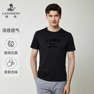 浪登【抗菌除臭】夏季新款男士短袖T恤休閑圓領(lǐng)輕薄涼感彈力體恤 黑色 S （165/84A）