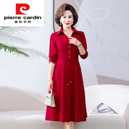 皮爾卡丹（PIERRE CARDIN）女士長(cháng)袖連衣裙2025新款高級感媽媽秋裝薄款氣質(zhì)顯瘦遮肚長(cháng)裙 酒紅色 818長(cháng)袖連衣裙 XL (建議90-105斤)
