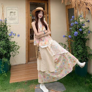 微光里甜美連衣裙2025新款夏日絕美穿搭碎花無(wú)袖背心上衣拼接半身裙套裝 圖片色 M