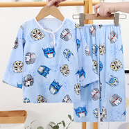 空調(diào)睡衣兒童新品夏季兒童睡衣棉綢男孩男童女童小寶寶長(zhǎng)袖綿綢空 鐵面金剛 170105碼L160cm
