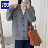 羅蒙（ROMON）開衫針織衫女2025秋季新款外穿中長款毛衣打底衫外套紅色上衣女 灰色 L