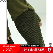 COCOBELLA[苔蘚綠]細(xì)閃銀蔥千鳥格羊毛半身裙女秋冬毛呢筒裙HS87 HS87B春版 L