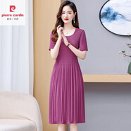 皮爾卡丹（pierre cardin）中年媽媽氣質(zhì)雪紡連衣裙2025新款女夏季高端精致收腰顯瘦百褶裙子 玫紅色 3XL 130-145斤