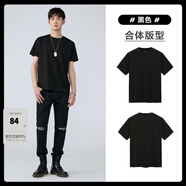 太平鳥男裝 夏短袖T恤男干爽面料時(shí)尚運(yùn)動服純色體恤打底衫潮 黑色（合體）柔軟面料 L