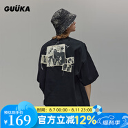 古由卡（GUUKA）LAB廢土風短袖t恤男士新款潮牌夏裝美式上衣服簡約休閑寬松半截袖 黑色 S