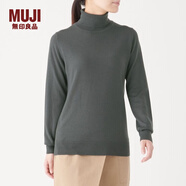 無(wú)印良品 MUJI 女式 天竺 高領(lǐng)毛衣 長(cháng)袖針織衫 深灰色 M