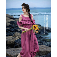 德瑪納【法式甜心】夏季浪漫露肩荷葉邊背心娃娃裙中長(cháng)大擺A字女連衣裙