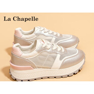 LA CHAPELLE HOMME摩夏爾拉夏貝爾厚底休閑鞋女2025夏季新款輕便運動鞋薄款網(wǎng)面透氣 銀/粉[旗艦升級款] 35