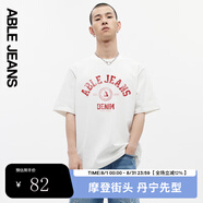 ABLE JEANS男短袖男t恤夏季復(fù)古字體百搭logo印花街頭短袖男t恤 象牙白 L