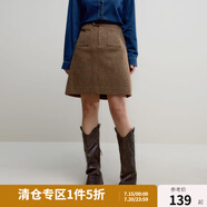 獨束大碼女裝復古格紋毛呢套裝女冬裝新款羊毛呢外套半身裙時尚套裝 半身裙 XL