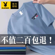花花公子（PLAYBOY）短袖t恤男2025夏季新款寬松半截袖潮流冰絲上衣服圓領(lǐng)體恤打底衫 RQ霧藍(lán) M
