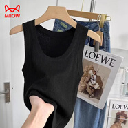 貓人（MiiOW）韓國U領(lǐng)柔軟薄針織無(wú)袖背心女2025夏裝新款修身顯瘦打底衫上衣潮 黑色[簡(jiǎn)約百搭+好品質(zhì)] M 建議105-115斤穿