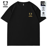 HI PANDA你好熊貓美式潮牌短袖T恤舒適透氣涼感親膚夏季冰感錦氨防曬半袖 黑#P黑Logo-金蔥 L