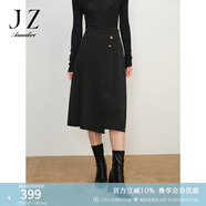 玖姿·安娜蔻法式復(fù)古松緊羊毛褶皺半身裙腰裙女冬款 素黑 L