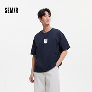 森馬（Semir）[T恤合輯]短袖T恤男25夏內搭上衣寬松百搭男女合輯 D款-深藍80804 S