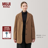 無印良品（MUJI）女式 羊毛混 夾克大衣 毛呢外套女款秋冬季西服西裝 女裝 BD0Z5A4 深咖啡色 L (165/88A)