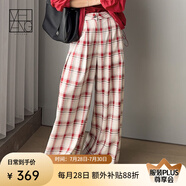 美洋（MEIYANG）【70系列】蘇格蘭休閑褲摩登復(fù)古黑白格紋闊腿褲寬松夏季新款長(zhǎng)褲 紅白格（加長(zhǎng)版） L