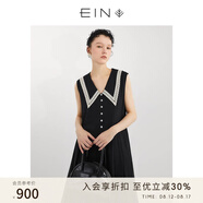 EIN【經(jīng)典小黑裙】EIN言復古減齡娃娃領(lǐng)雪紡長(cháng)裙連衣裙春季 石墨黑 L