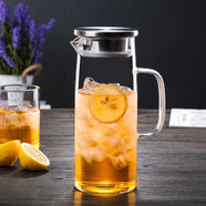 恩壽溯涼水杯玻璃耐高溫大容量冷水壺家用裝水容器透明豆?jié){扎壺茶壺 不銹鋼蓋1L直身