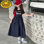 G.DUCKKIDS女童連衣裙夏季套裝2025新款小女孩休閑兩件套裙子洋氣時(shí)髦背帶裙 印花拼接單件裙子 150 建議12-13歲