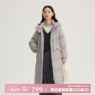 艾萊依（ERAL）羽絨服女士溫暖連帽長款羽絨服女冬季設計感鴨絨外套 鯨魚灰-升級款-修身版 L 165【建議140-155斤】