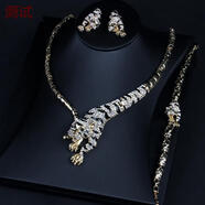 麥芭貝爾裝飾項(xiàng)鏈短款時(shí)尚女個(gè)性歐美豹子項(xiàng)鏈耳環(huán)手鏈三件套裝鎖骨鏈夸張 淺黃色金色超值三件套裝
