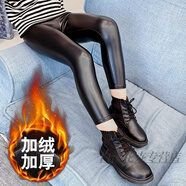筏芯女童打底褲PU皮褲加絨秋冬款大童裝長子加厚新兒童皮中童薄保暖pu 黑色【冬季加絨】—PU亮皮 100cm 身高85—95cm