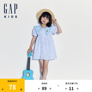 Gap女幼童夏季花邊娃娃領(lǐng)連衣裙兒童裝泡泡袖A字裙545410 藍(lán)色 100cm (2-3歲) 亞洲尺碼