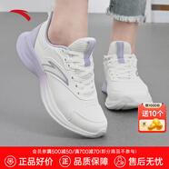 安踏（ANTA）女鞋運動鞋女生夏季網(wǎng)面透氣跑步鞋軟底減震輕便休閑慢跑鞋子 【革面防潑水】象牙白/淡紫灰5501-8 38 (235mm)