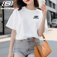 SKECHERS斯凱奇純棉短袖女夏日通勤穿搭上衣戶外休閑時(shí)尚簡約logo透氣短袖 U071-0019亮白色 【男女同款】 M /170 【女生建議拍小一碼】